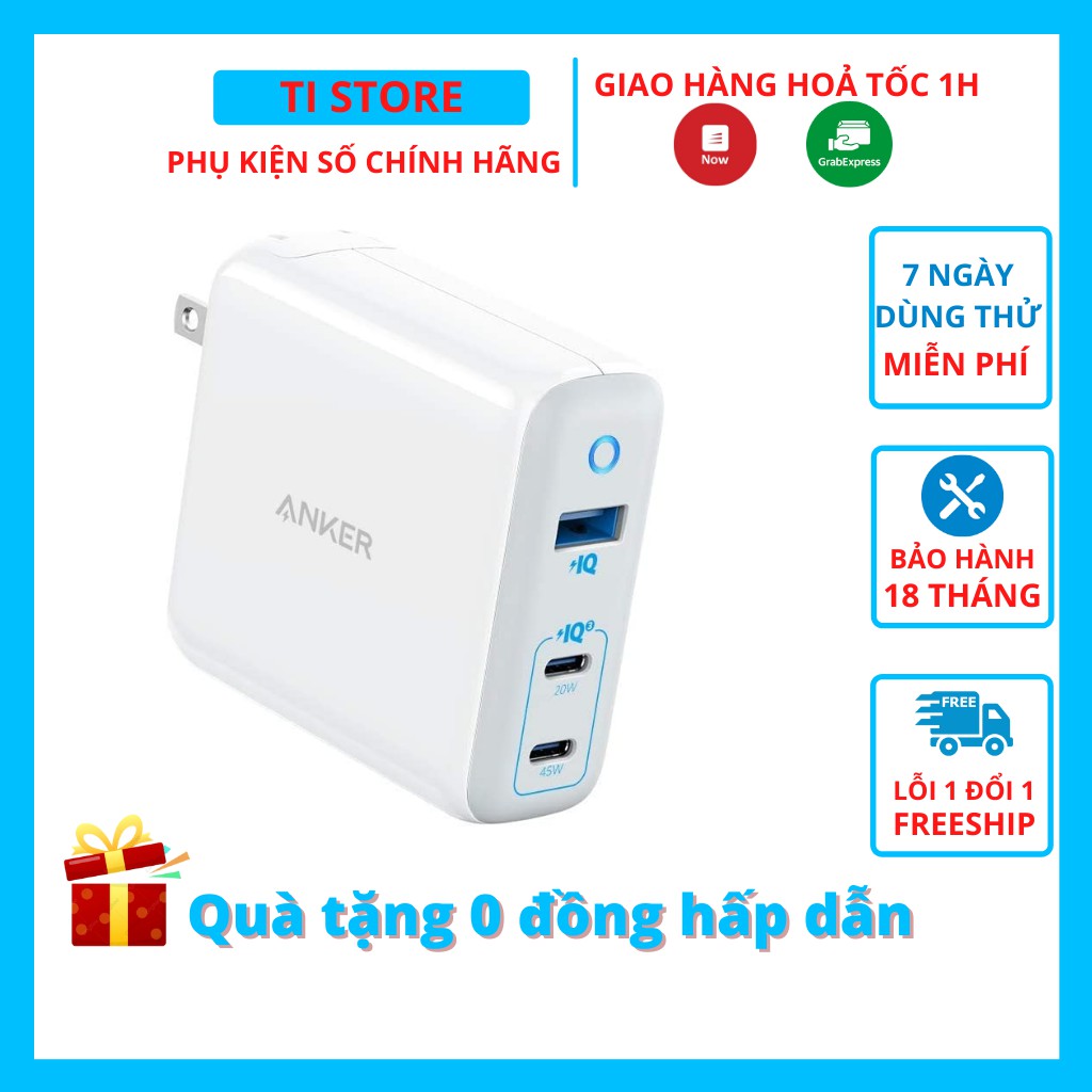 Củ sạc ANKER A2034 65w PowerPort III Elite 3 cổng PIQ 3.0 & GaN PPS - sạc nhanh IPhone 11 12 13 IPad pro