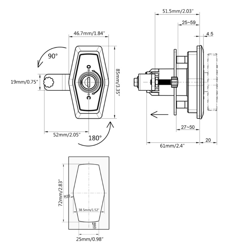 Núm Vặn Khóa Cửa Xe Hơi EDB * Rv Chuyên Dụng