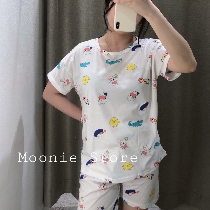 [FREESHIP, ảnh thật] đồ ngủ bộ mặc nhà chất thun cotton hoạ tiết đáng yêu, giá rẻ, thiết kế rộng dãi, thoải mãi