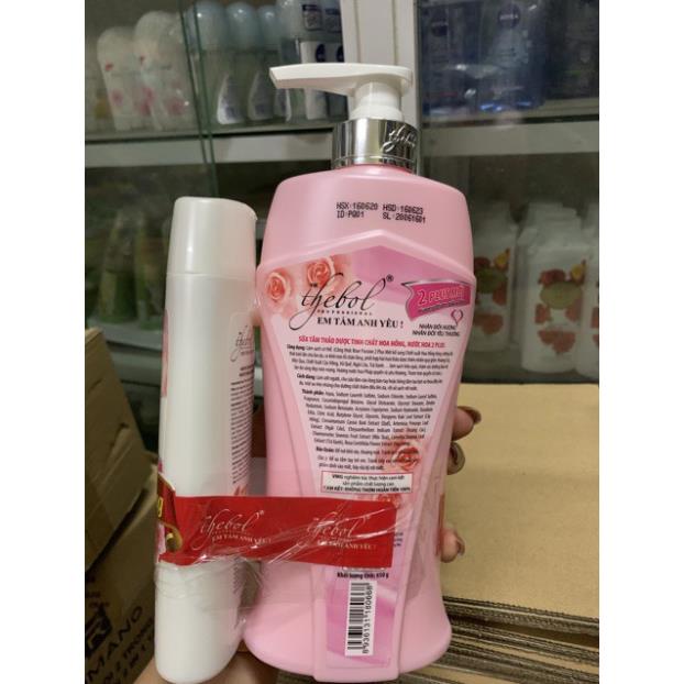 Sữa tắm Thebol hương hoa hồng em tắm anh yêu 650g tặng kèm chai nhỏ như hình