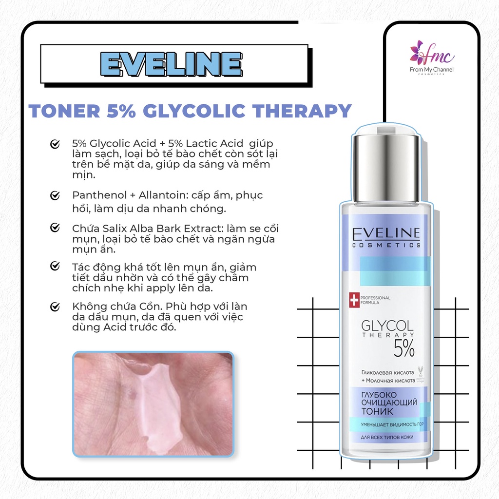 Nước Hoa Hồng Acid Toner EVELINE Hai Phiên Bản 110ml + Tặng 1 túi chườm giảm đau bụng