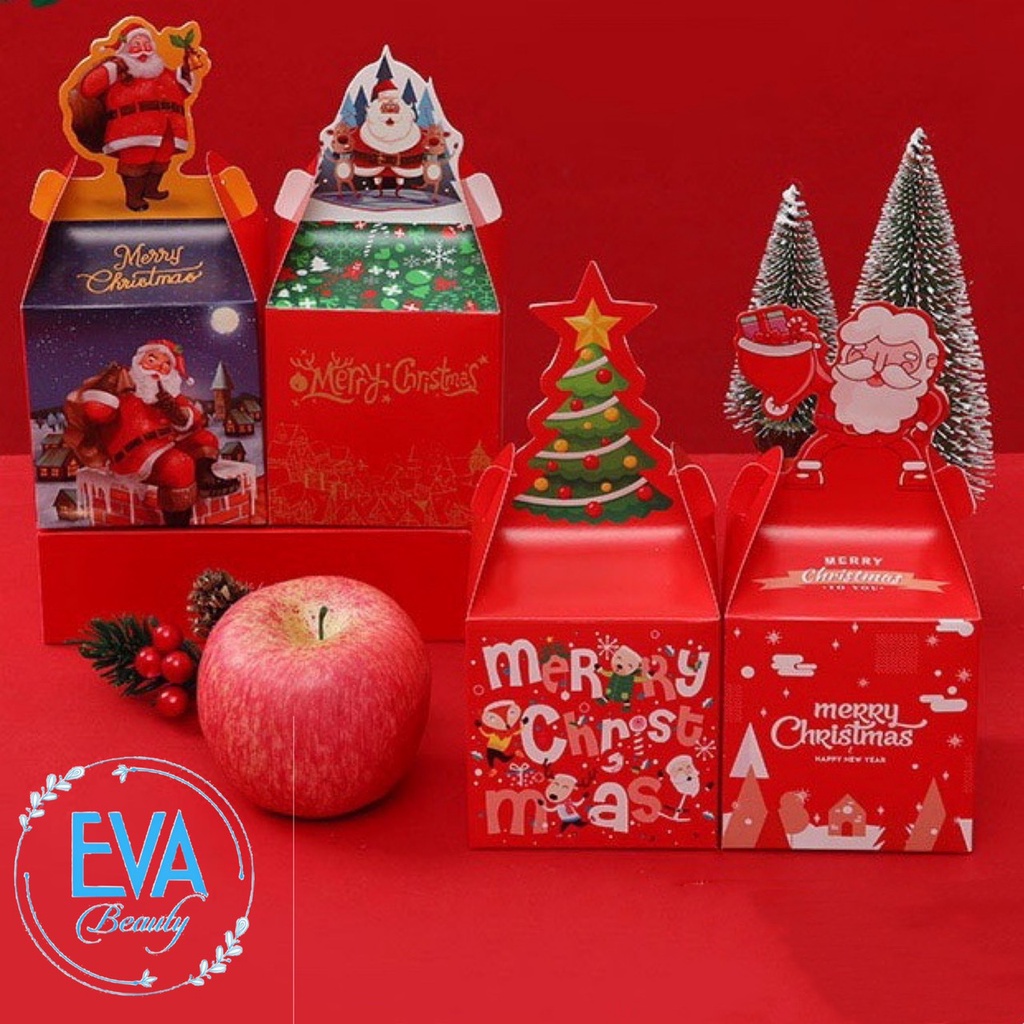 Set 10 Hộp Quà Noel Đựng Quà Giáng Sinh Nắp Gài Hoạt Hình Cute Nhiều Mẫu M3535