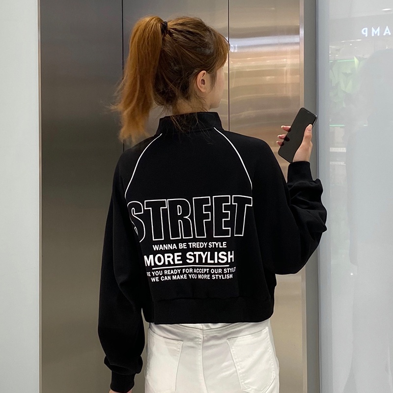 Áo Nỉ Nữ Dài Tay Cổ Đứng Thời Trang Hàn