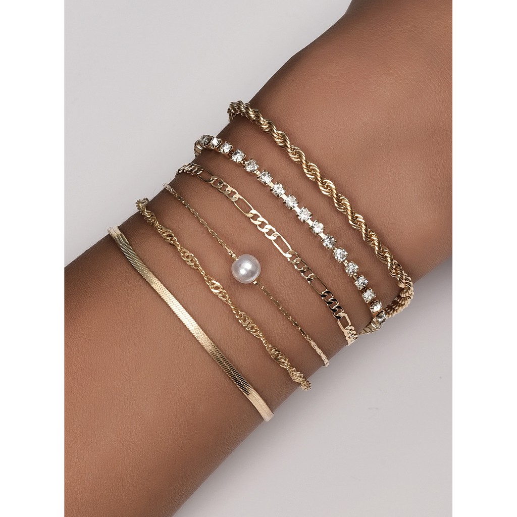 Set 6 Vòng Tay Hợp Kim Thiết Kế Độc Đáo Sang Trọng Thời Trang Cho Nữ