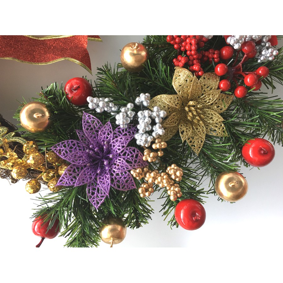 Vòng hoa trang trí Noel - Vòng nguyệt quế Giáng sinh gắn nhiều phụ kiện đẹp- Vòng dây rừng D40