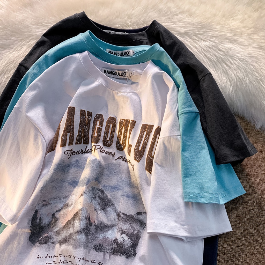 American retro 100% cotton short-sleeved T-shirt y2k sweet and spicy retro top summer trend loose lazy T-shirt YtIa