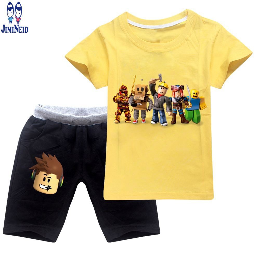 【JD】Cute Baby ROBLOX Shirts Kids Boys Girls Clothing Cartoon Cotton Short Sleeve T shirt+Shorts 2pcs/set