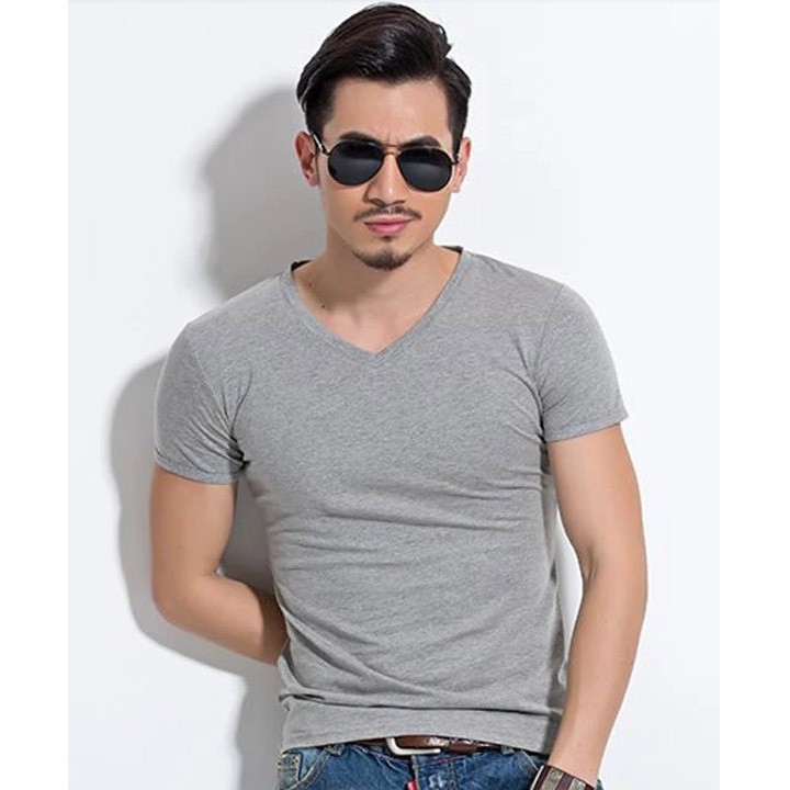 Áo phông trơn cổ tim thun co dãn 4 chiều - AP1