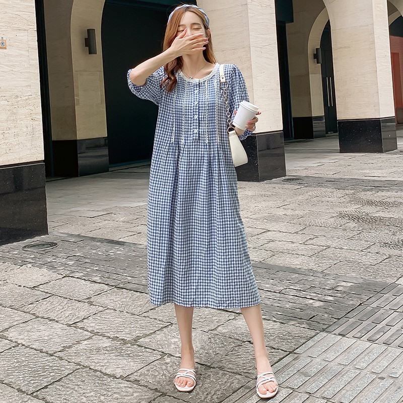 Đầm Maxi Tay Lỡ Dáng Rộng In Họa Tiết Kẻ Sọc Cổ Điển Size M-2xl Thời Trang Cho Bà Bầu