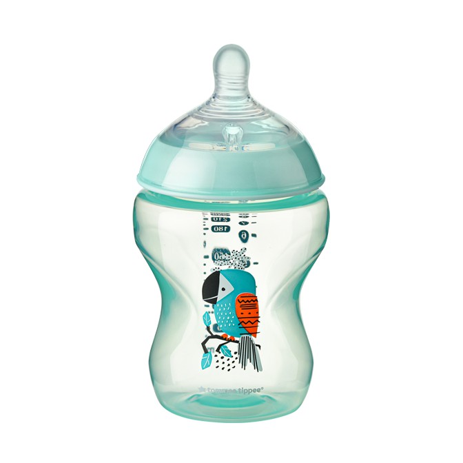 Bình sữa ty siêu mềm tự nhiên Tommee Tippee Closer to Nature 260ml, núm ty đi kèm 3-6 tháng – Xanh ngọc