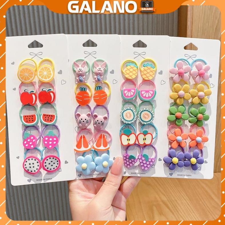 Dây buộc tóc GALANO dây chun buộc tóc set 10 buộc nỉ hoa quả Hàn Quốc cho bé gái, bạn nữ FAH-001414