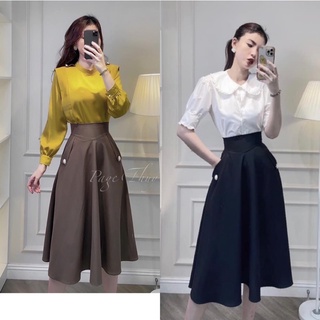 Chân váy xoè phong cách công sở hàn quốc cạp cao tôn dáng chất liệu chéo hàn mềm mịn CV55
