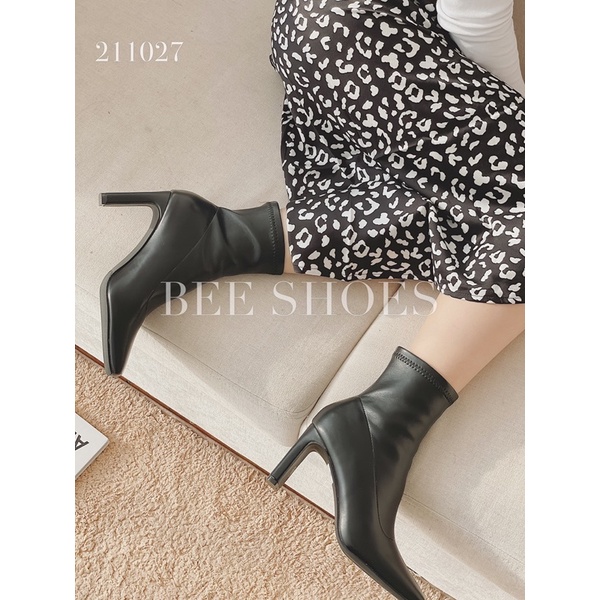 BEESHOES - BOOT NỮ DA MỀM MŨI VUÔNG - BOOT NỮ ĐẾ TRỤ CAO 5CM CÓ SẴN MÀU ĐEN - KEM 211027