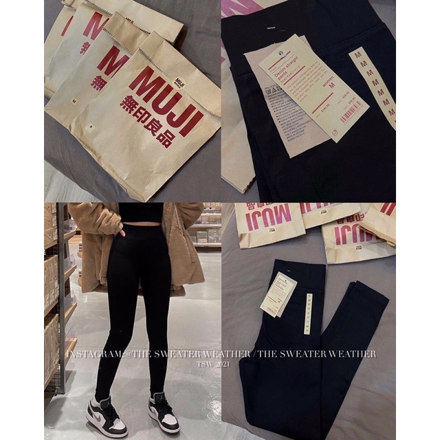 (Ảnh thật) Quần legging đen cạp cao gen bụng chất dày full túi giấy Mu ji