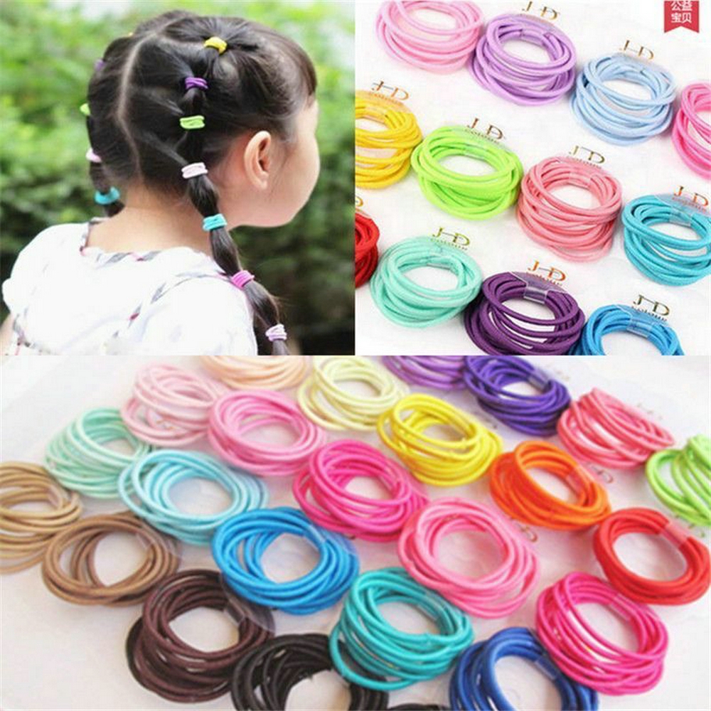 【COD】Set 100 dây buộc tóc đàn hồi nhiều màu xinh xắn cho bé gái