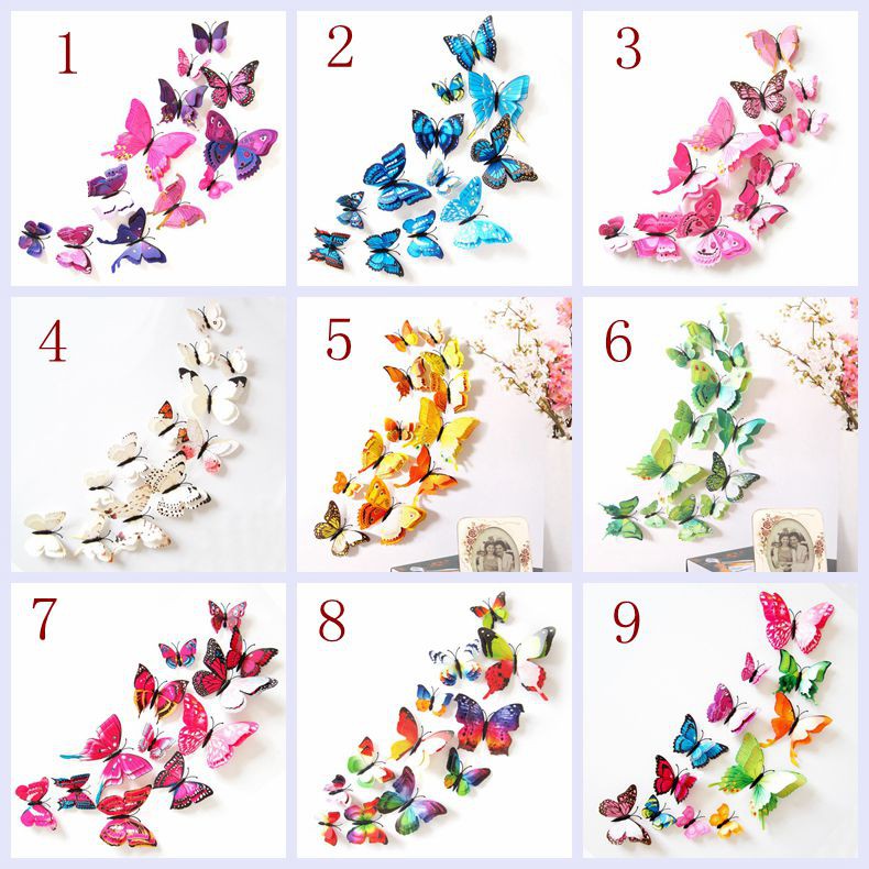 Bộ 12 miếng dán tường hình con bướm 3D độc đáo đẹp mắt
