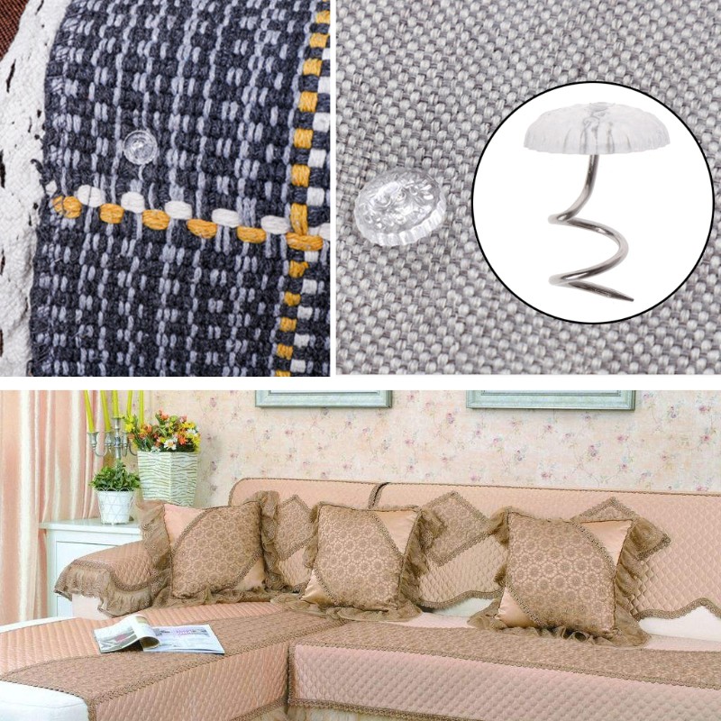 Bộ 50 đinh ghim xoắn đầu trong suốt cố định chăn bọc ghế/bọc sofa
