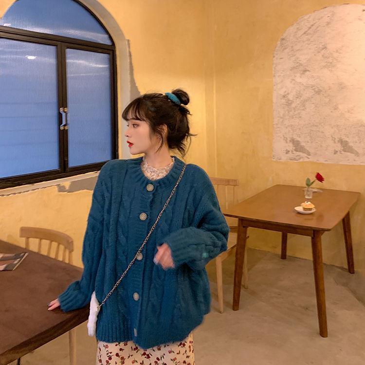 Áo Khoác Cardigan Dệt Kim Tay Dài Dáng Rộng Cổ Tròn Kiểu Hàn Quốc Thời Trang Thu Đông Cho Nữ