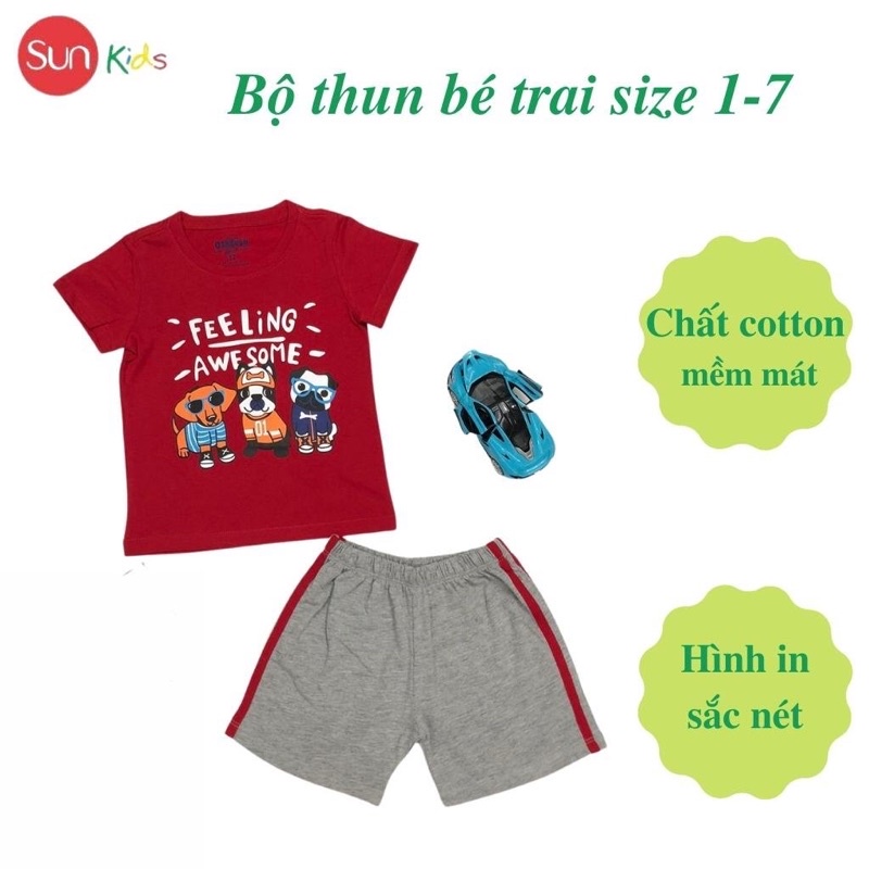 Đồ bộ bé trai, đồ bộ trẻ em chất thun cotton, size 1-7 tuổi, có nhiều màu - SUNKIDS1