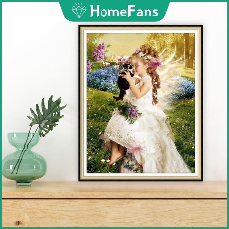 Bộ Tranh Đính Đá 5D Tự Làm Hình Cô Gái Và Mèo 40x50cm Trang Trí Nhà Cửa