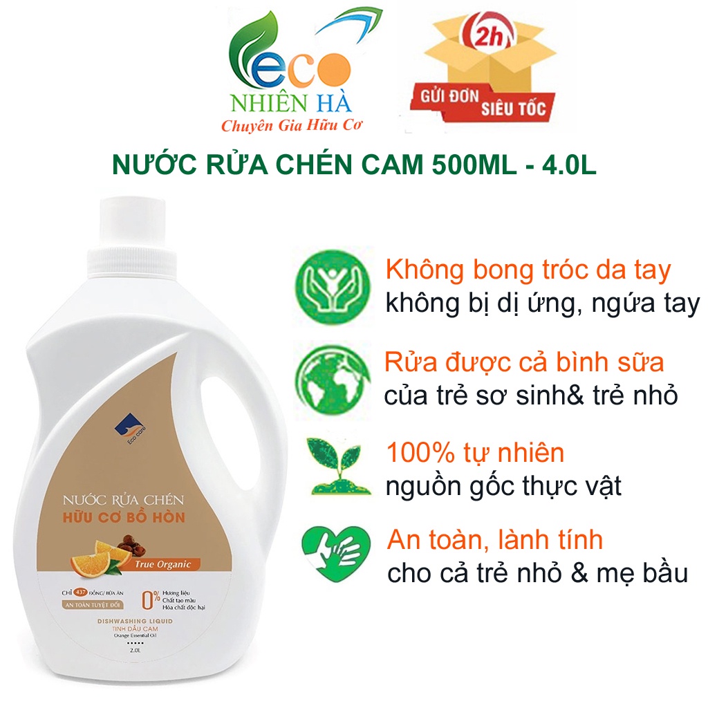Nước rửa chén ECOCARE cam hữu cơ, nước rửa bát an toàn trẻ nhỏ, không hại da tay