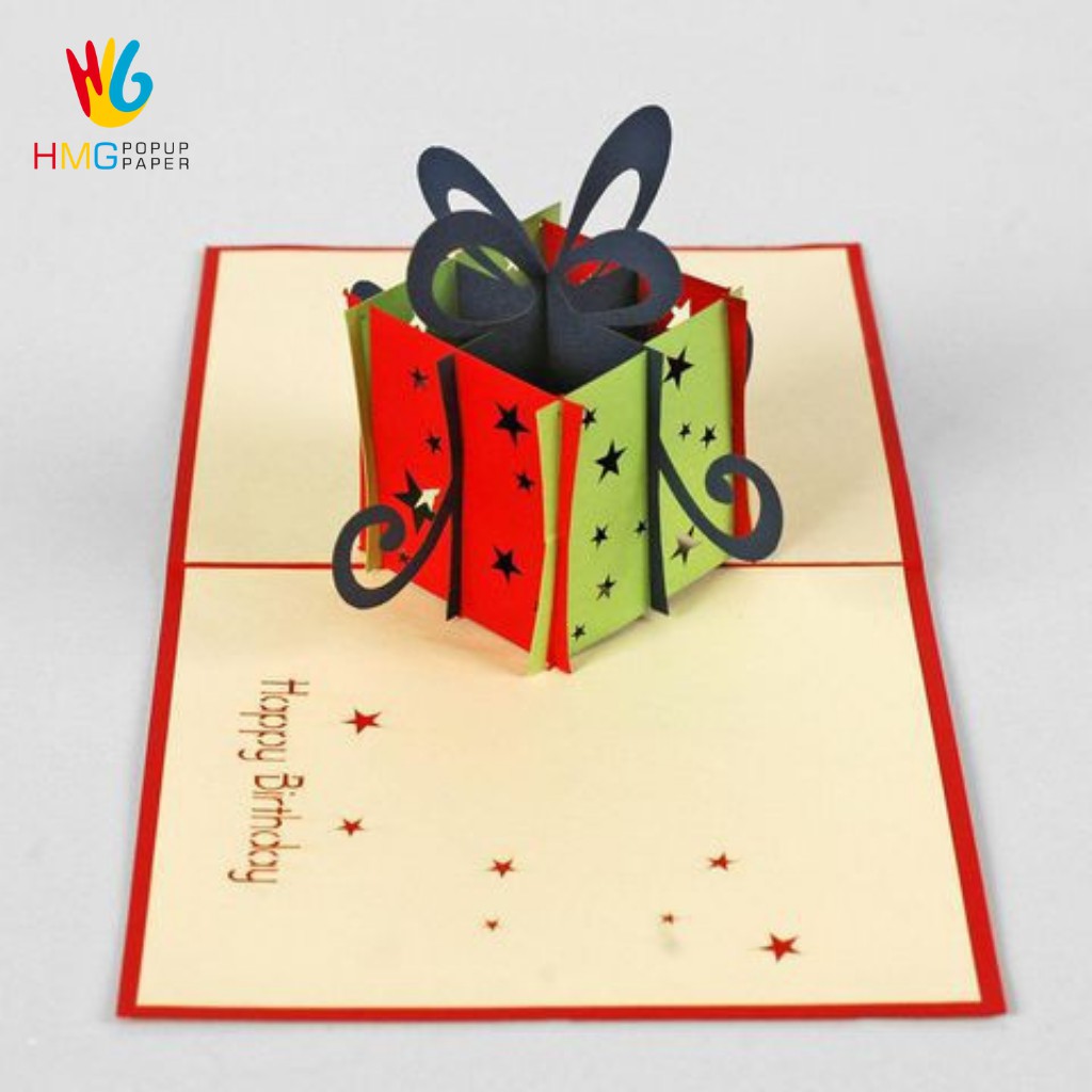 Thiệp Chúc Mừng Sinh Nhật HMG 3D Handmade Happy Birthday Pop-up Card Tặng Kèm Những Món Quà,size 12x12cm