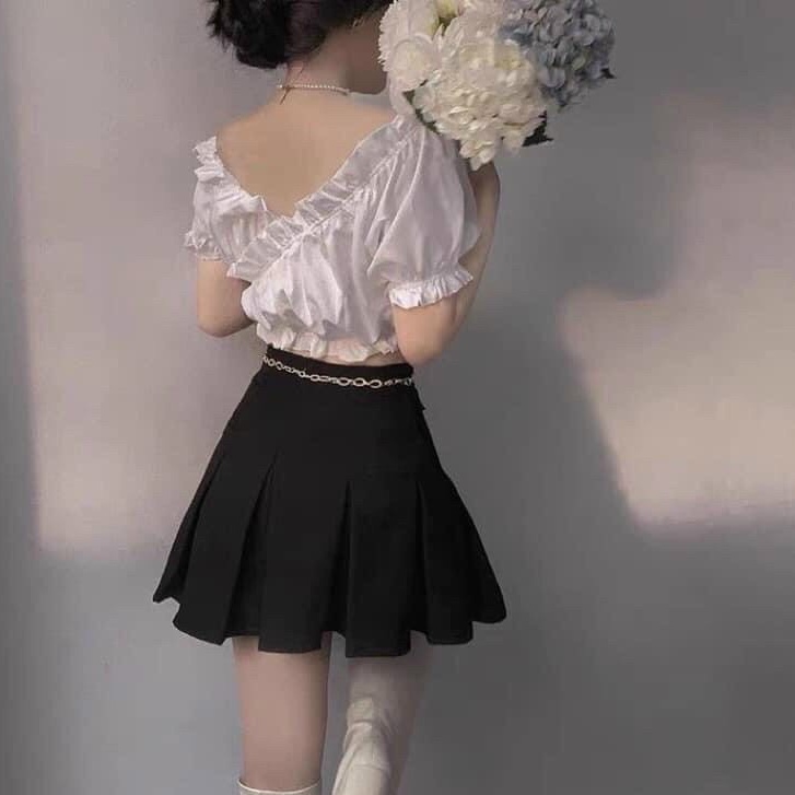 Áo Croptop Tay Ngắn Phối Ren Cổ C033 Cho Nữ Xinh Xắn Dễ Thương