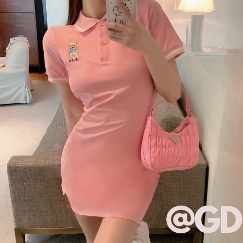 Đầm Nữ Polo Họa Tiết Gấu Dáng Ngắn Cộc Tay 3 Màu