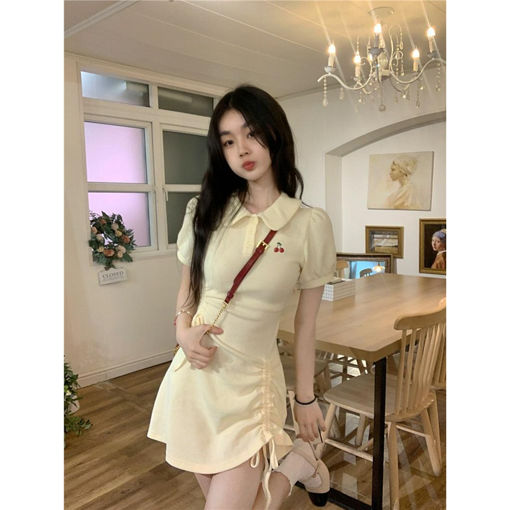 Đầm polo Ngắn Tay Họa Tiết cherry Thời Trang Dành Cho Nữ