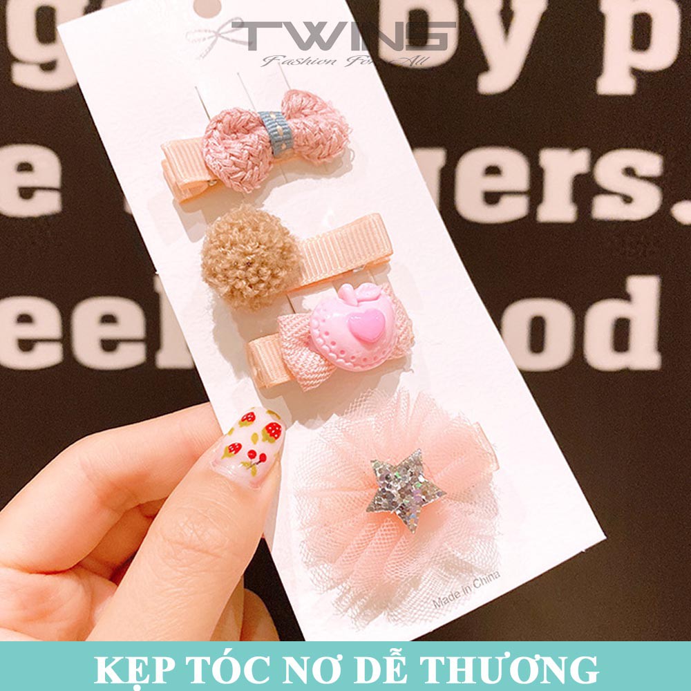 Set 3 kẹp tóc SK105 nơ dễ thương, cute, xinh đẹp phong cách Hàn Quốc cao cấp làm phụ kiện tóc cho bé gái