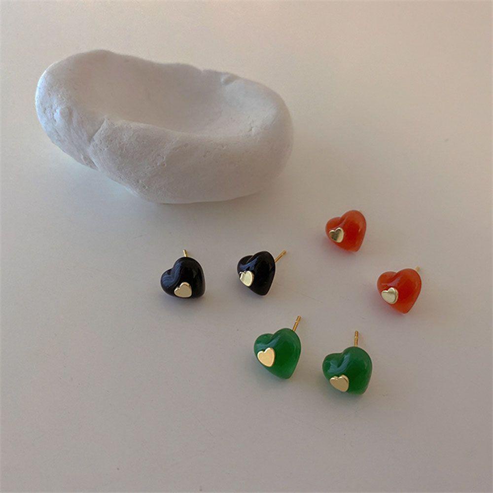 JARRED Khuyên Tai Kim Loại Hình Trái Tim Đính Hạt Nhựa Đơn Giản Thanh Lịch Dành Cho Nữ