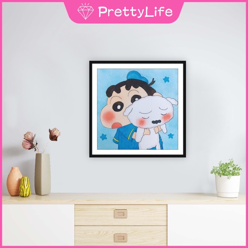 Bộ Tranh Đính Đá 5D Hạt Acrylic Tự Làm 30x30cm Hình Cậu Bé Bút Chì Shin-Chan Trang Trí Tường