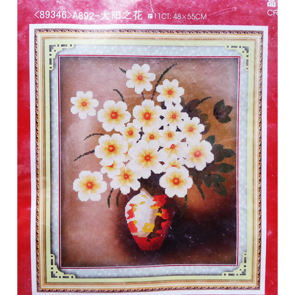 Tranh thêu chữ thập bình hoa 5D A892