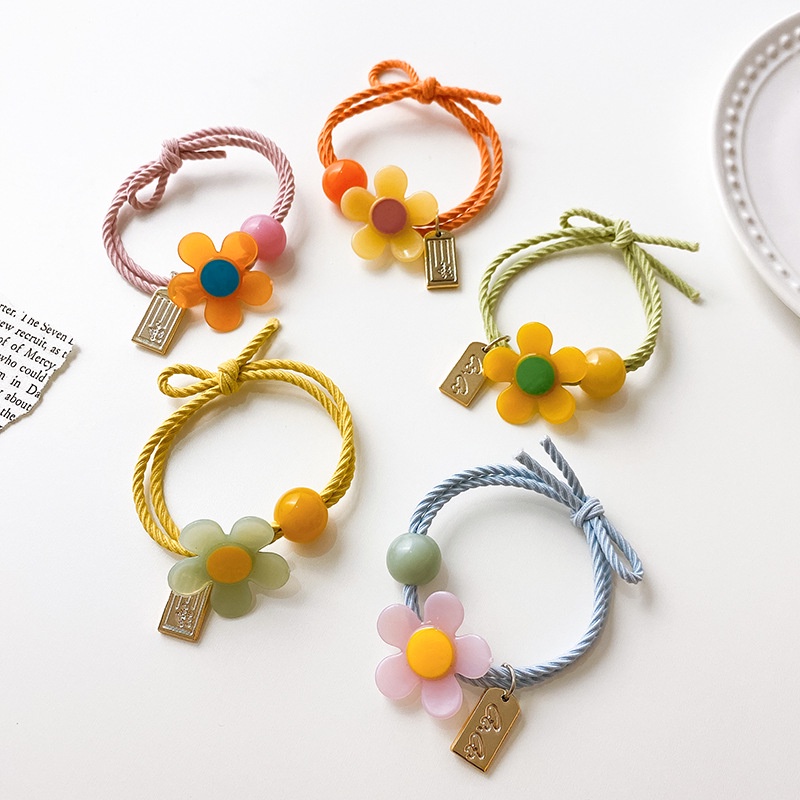 5 màu Cột tóc hình cánh hoa gắn charm siêu dễ thương 5 màu sắc phụ kiện tóc nữ