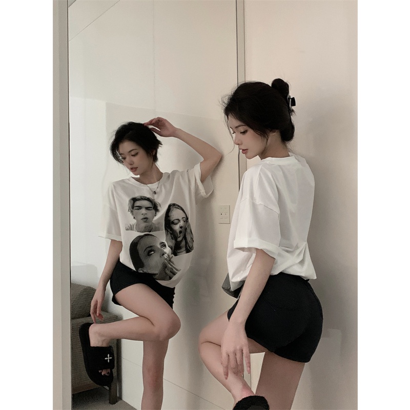 Áo Thun Nữ Ngắn Tay Cổ Tròn In Hình Thời Trang