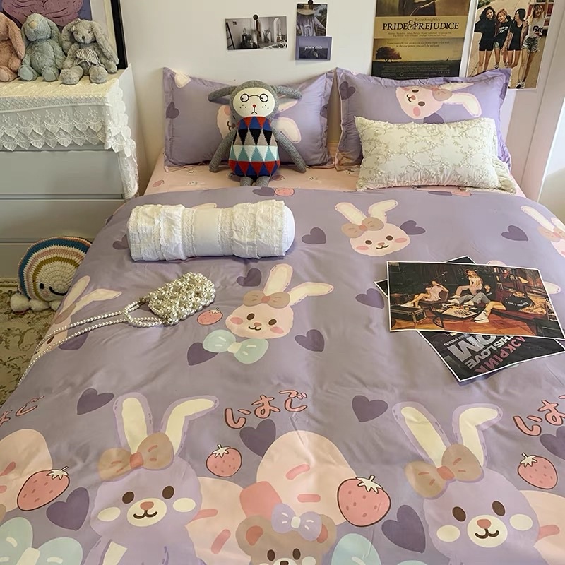 Bộ chăn ga gối Cotton Poly Thỏ Stella tím MÂY BEDDING đủ kích thước nệm