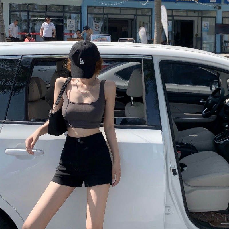 Quần short denim COZOKC lưng cao dáng ôm dễ phối đồ hợp thời trang