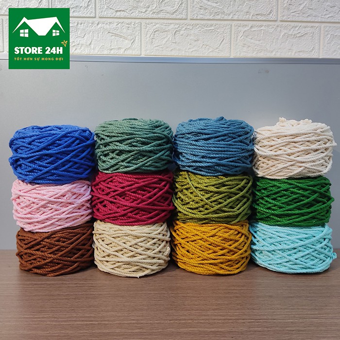 Dây thừng cotton làm macrame, size 3mm, 5mm, full color, mềm, mịn, mượt, giá tốt, định lượng 200 gram I Store 24h