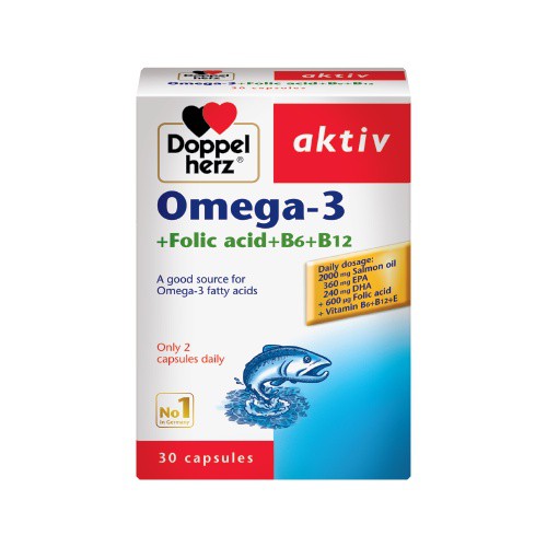 Dầu Cá Doppel Herz Aktiv Omega-3 + Folic Acid + B6 + B12 tăng cường thị lực mắt