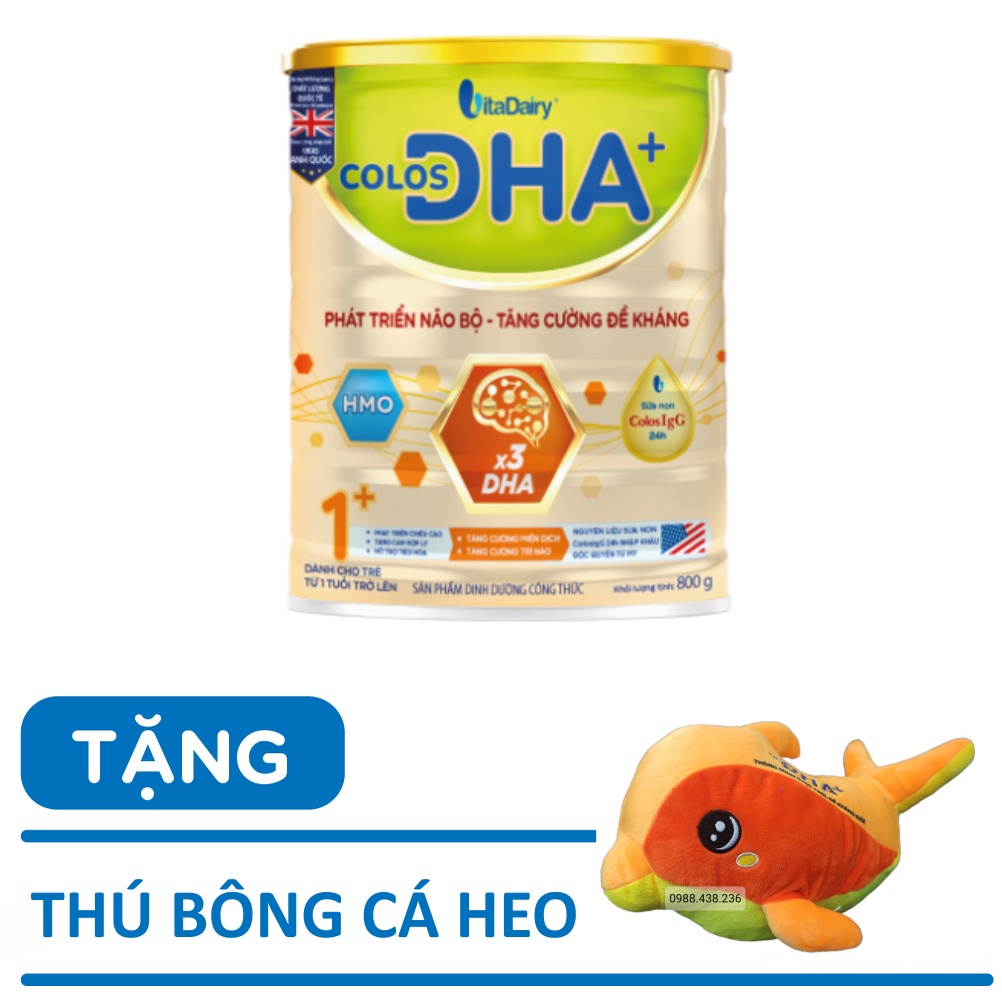 Sữa Bột Colos DHA+ 0+/1+ Lon 800g + Quà tặng thú bông cá heo