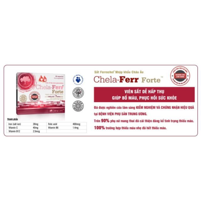 Chela-Ferr Forte - Hỗ trợ bổ sung và cải thiện thiếu máu cho phụ nữ mang thai (Hộp 30 Viên)
