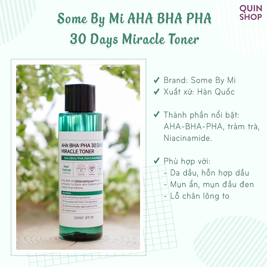 Nước Hoa Hồng Giảm Dầu, Mụn Ẩn Some By Mi AHA BHA PHA 30 Days Miracle Toner