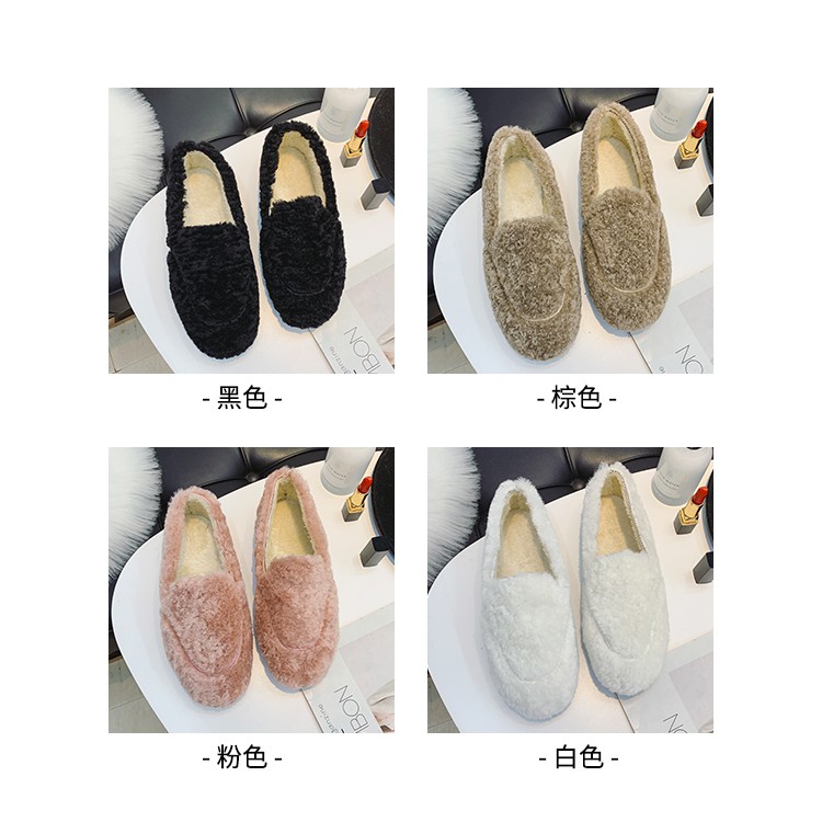 Giày Lười Da Lộn Phối Lông Xù Phong Cách Hàn Quốc Dành Cho Nữ