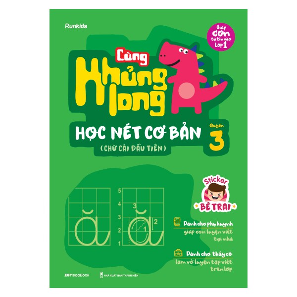 Sách Cùng khủng long học nét cơ bản quyển 3  bé trai