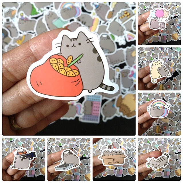 30-50 Sticker hình mèo Pusheen cet cute dễ thương ép lụa