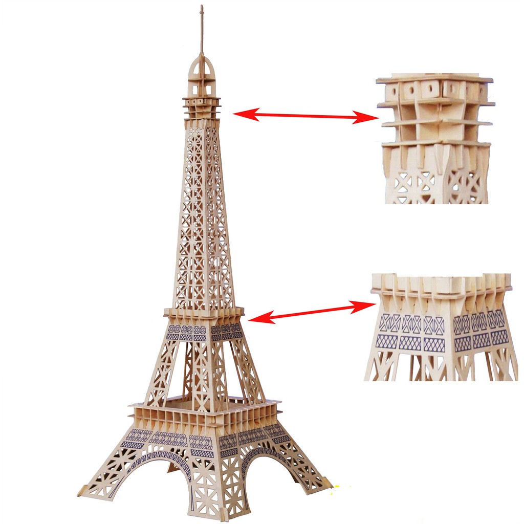 Đồ chơi lắp ráp gỗ 3D Mô hình Tháp Eiffel Eiffel Tower HD-F001D - Tặng kèm đèn LED
