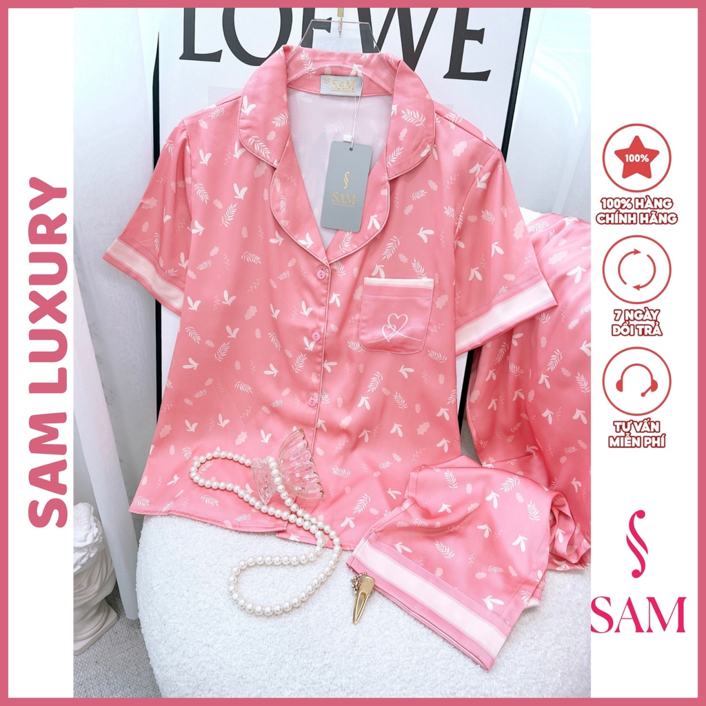 Bộ mặc nhà lụa Sam luxury, bộ pyjama tay ngắn quần dài cao cấp