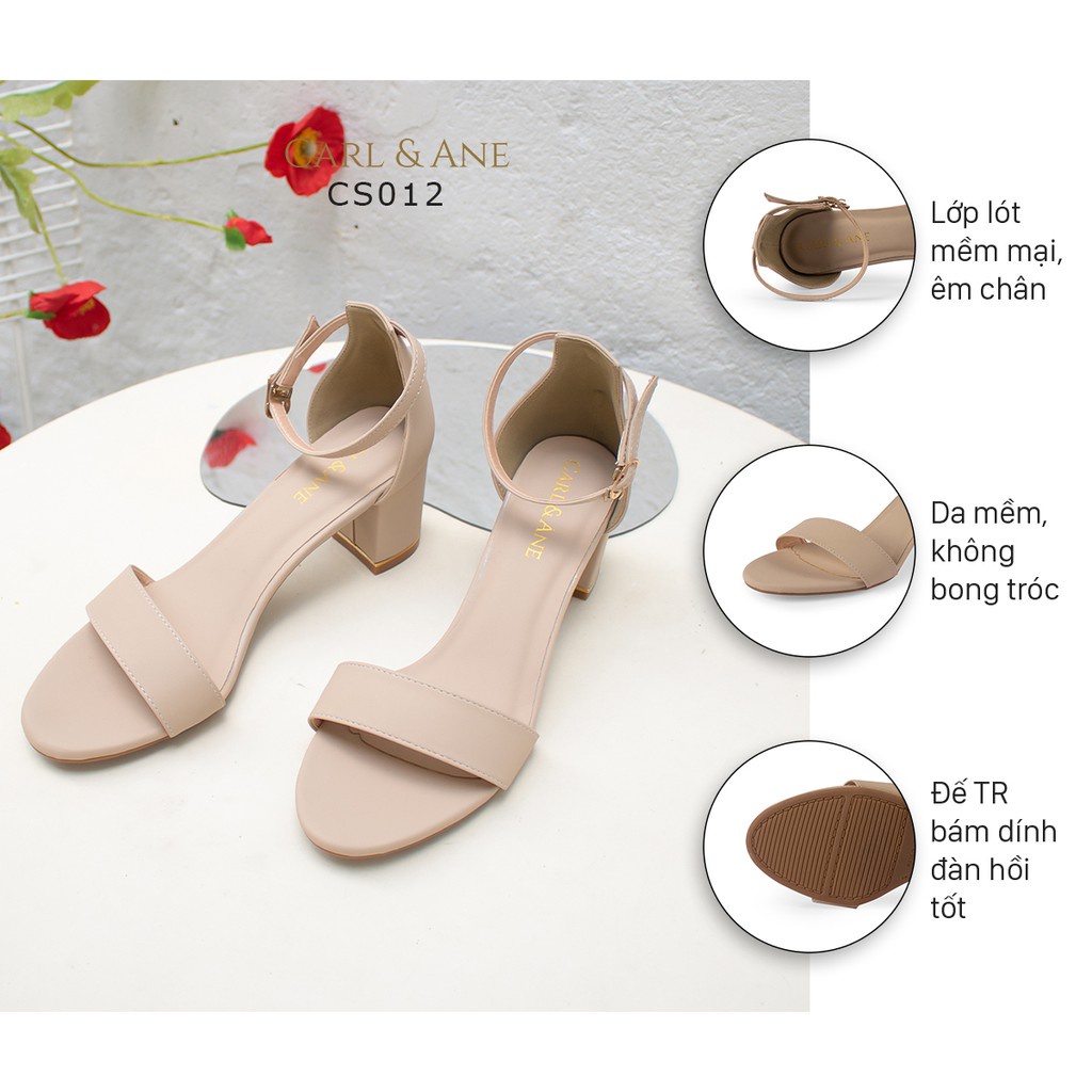 Giày sandal cao gót thời trang Erosska mũi hở bít gót phối quai ngang 7 cm màu nude CS008 KL