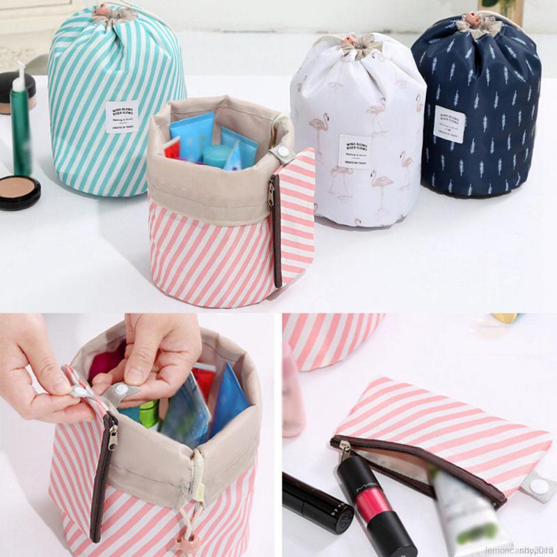 [COD] Portable Travel Storage Bag/Oxford Cloth Drawstring Makeup Bag/Floral Cylinder Cosmetic Bag
