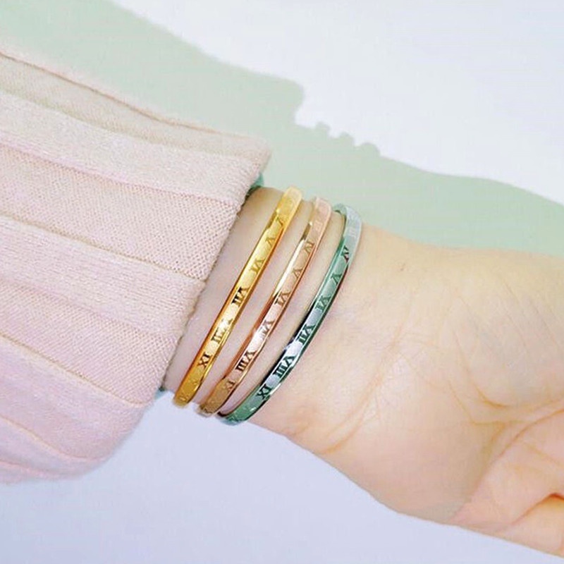 Vòng Tay Mạ Vàng 18K Mặt Số La Mã Phong Cách Hàn Quốc Cho Nữ